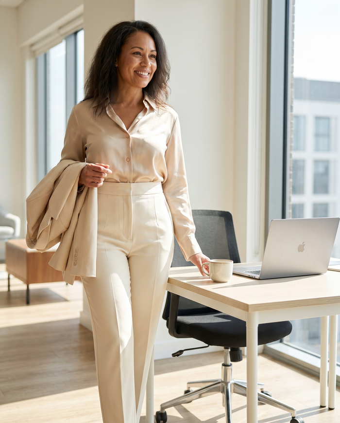 Smooth waistline in fitted trousers at work