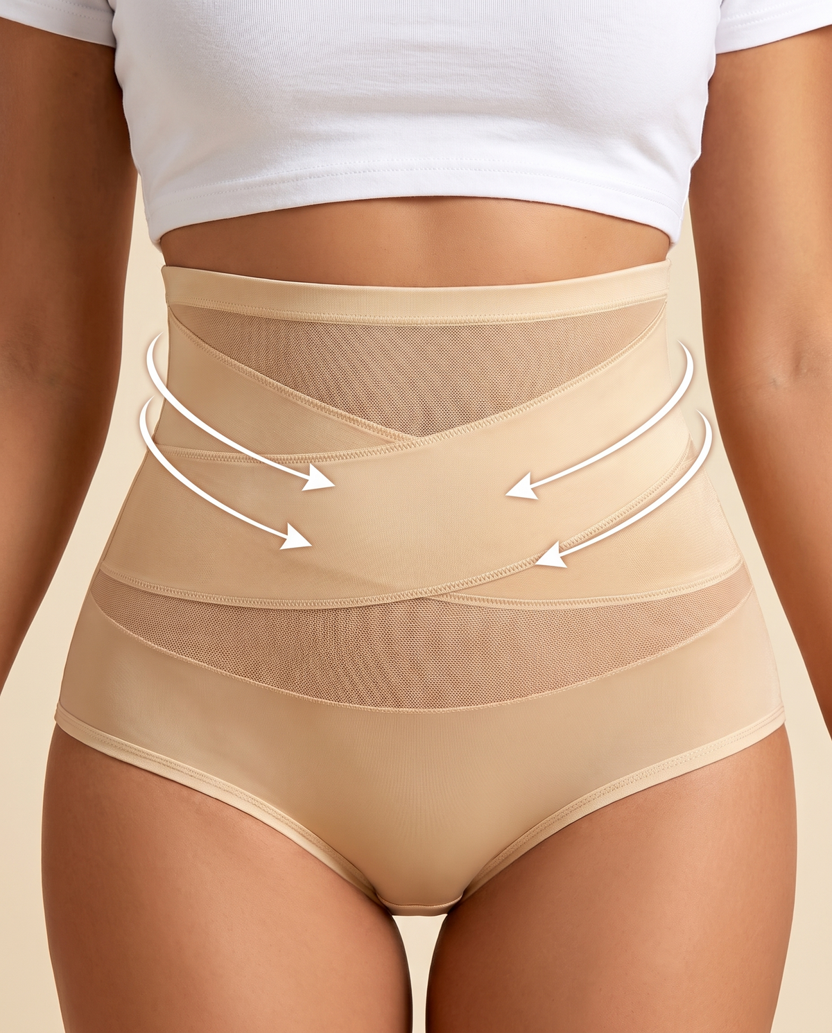 Close-up of the criss-cross panels that smooth the tummy