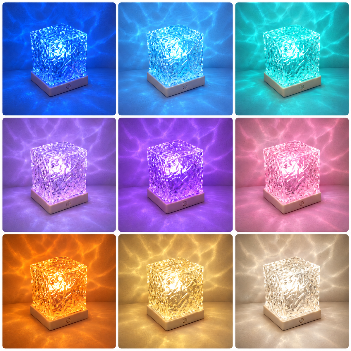 Grid of nine colors the lamp can glow