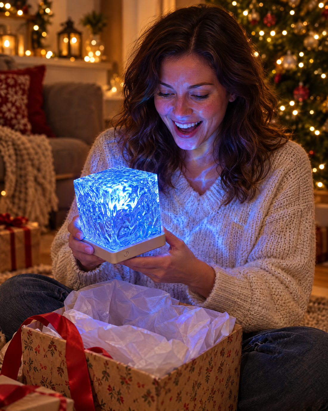 Unwrapping the Soft Wave Lamp as a Christmas gift